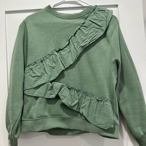 Green ruffle crew neck sweater 13-14Y girls Zara xs women